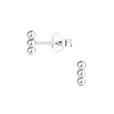 Joy|S - Zilveren bar / staaf oorbellen - 2 x 6 mm - 3 balletjes / bolletjes - oorknopjes - sterling zilver 925
