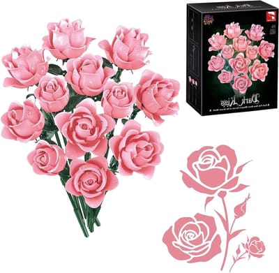 Rozenboeket Bouwpakket - Kunstbloemen Stenen Set - Woondecoratie Maken - Flexibel Ontwerp - 1 Boeket - Roze