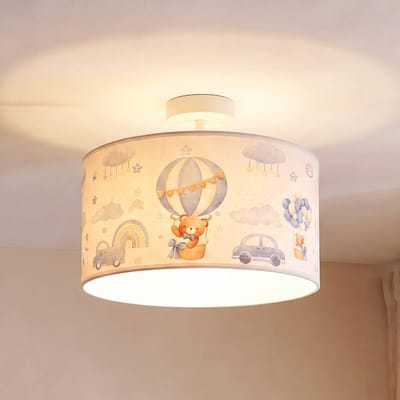 Duolla Kinderplafondlamp Kids Print, lichtblauw/wit, Ø 35 cm, textiel