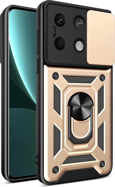 MobyDefend Hoesje - Geschikt voor Xiaomi Redmi Note 13 5G - Pantsercase Met Draaibare Ring - Goud