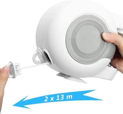 TechU™ Uitschuifbare Dubbele Drooglijn – 2x 13 meter – Waslijn – Kleding drogen – Wit – TechU™ uitschuifbare dubbele drooglijn – 2x 13 meter – Wit – Waslijn – kleding drogen – Duurzaam en stevig – Eenvoudig te installeren – binnen en buiten