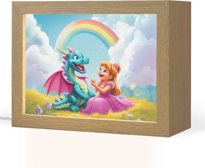 Nachtlampje 20x15 cm - Kinder lampje - Prinses - Draak - Regenboog - Tafellamp kinderkamer - Slaapkamer lamp - Bedlamp kinderen - Kinderlampje stopcontact - Wandlamp babykamer - Nachtlampjes