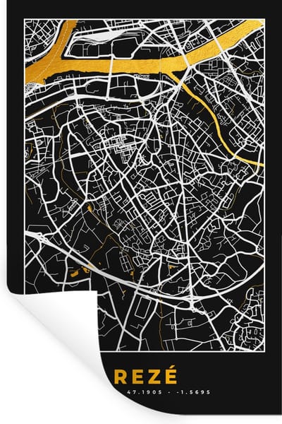 Muurstickers - Sticker Folie - Rezé– Plattegrond – Frankrijk – Kaart – Stadskaart - 20x30 cm - Plakfolie - Muurstickers Kinderkamer - Zelfklevend Behang - Zelfklevend behangpapier - Stickerfolie