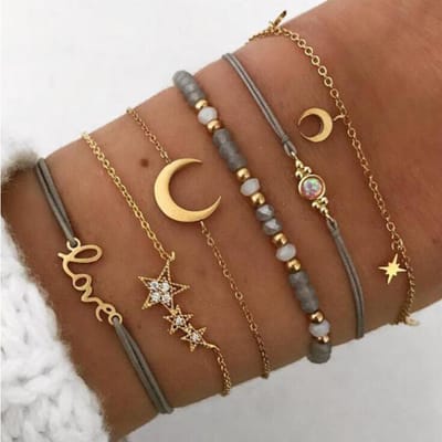 Sorprese Armband - Moonlight - Goudkleurig - Armband Dames - 6-Delige Armbandenset - Cadeau - Model T