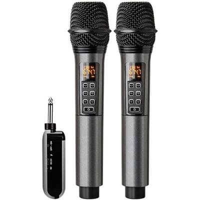 Draadloos Microfoonsysteem met Handmicrofoon UHF Professionele Dynamische Microfoons voor Thuisbioscopen 1 Receiver with 2 Microphone zwart