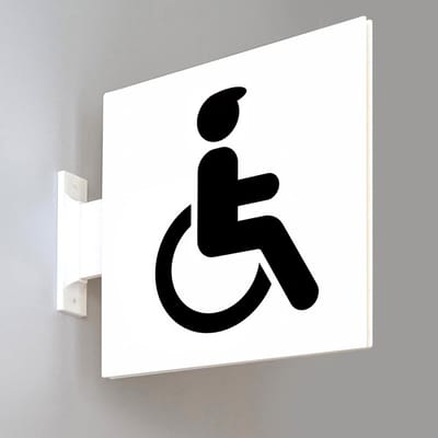Toilet WC-bordje invalide toilet – dubbelzijdig uithangbord – flag sign – wand of plafond – 15 × 15 cm – 3D-geprint