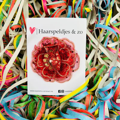 Carnaval - haaraccessoire - bloem op alligatorclip - glitters - rood