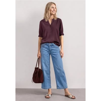 Blouse met korte mouwen, split in de hals en elastische zoom