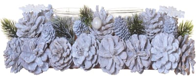 HOGEWONING BV - Kerst tafeldecoratie 30 cm met 2 theelichthouders en bevroren dennenappels