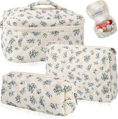 Allecta - Set van 3 make-uptassen voor dames met bloemenpatroon - Ideaal voor dagelijks gebruik en reizen.