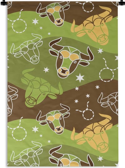 Wandkleed - Wanddoek - Stier - Zodiac - Groen - Patroon - 60x90 cm - Wandtapijt