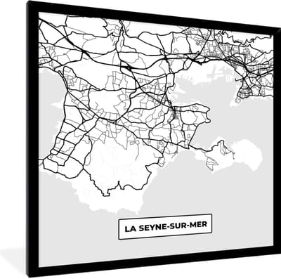 Fotolijst incl. Poster Zwart Wit- Frankrijk - Kaart - Plattegrond - Stadskaart - La Seyne-sur-Mer - Zwart wit - 40x40 cm - Posterlijst