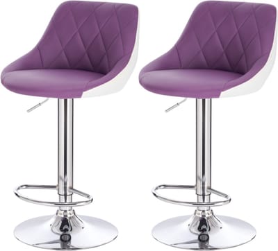 Barkrukken - Paarse Kunstleren Barstoelen - Ergonomisch met Rugleuning - Verstelbare Zithoogte 60-82cm - Set van 2 - Voor Keuken en Bar