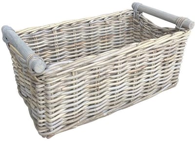 Rotan Opbergmand Met Houten Handvatten - 63x35xH24 cm - Opbergmand - Kastmand - Rechthoek
