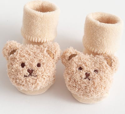 2 paar herfst- en wintersokken voor baby's en peuters - Antislip wintersokken voor baby's - Dikke zachte vloersokken - Warme katoenen sokken voor peuters - Leuke cartoonpatroon kindersokken - Mid-tube peutersokken - Maat S (0-1 jaar) - Beige