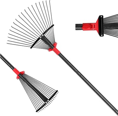Bladhark Verstelbaar - Gazon hark - Bladeren Verzamelen - Telescopische Kop - 190 cm Lengte - Grijs Rood