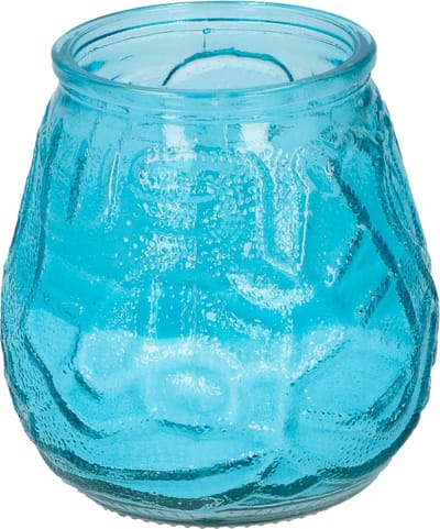 1x Citronella lowboy tuin kaars in blauw glas - 10 cm - 15 branduren