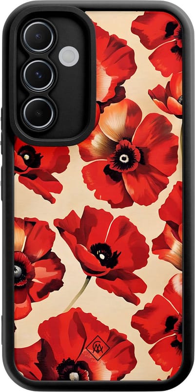 Casimoda® hoesje - Geschikt voor Samsung Galaxy A55 - Poppy Flowers - Zwart TPU Backcover - Bloemen - Rood