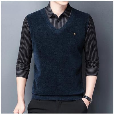 Lente en Herfst Trui Heren Nep Tweedelig Gebreide Truien Mode Casual Toonaangevende Heren Zakelijk Onderhemd Heren 4XL black