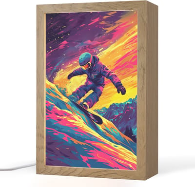 Nachtlampje 20x30 cm - Kinder lampje - Snowboarden - Sneeuw - Kleurrijk - Tafellamp kinderkamer - Slaapkamer lamp - Bedlamp kinderen - Kinderlampje stopcontact - Wandlamp babykamer - Nachtlampjes
