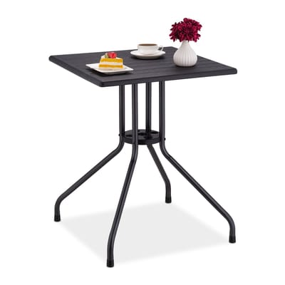 tuintafel - 75 x 61 x 61 cm - houtlook - tot 60 kg - kunststof - metaal - zwart