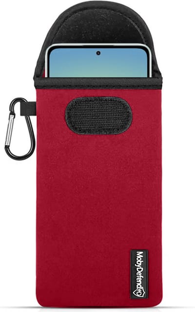 MobyDefend Hoesje - Geschikt voor Xiaomi Redmi Note 14 4G/5G - Neopreen Pouch Met Karabijnhaak - Insteek - Riemlus - Rood