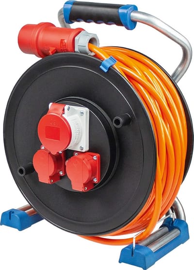 Kunststof Kabeltrommel 30m met CEE Stekker 400V 16A en Schutzkontaktstekkers IP44