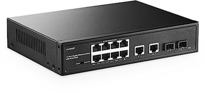 Gigabit PoE-switch met 12 poorten, 8 GE PoE+, 2 GE uplink, 2 Gigabit SFP-sleuf, IEEE802.3af/at max 120 W, ventilatorloze Unmanaged Plug & Play