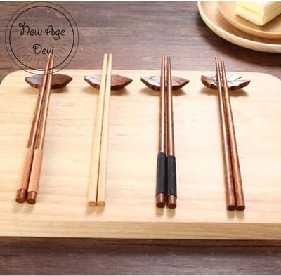 New Age Devi - Chop Sticks - Japanse Stijl Eetstokjes - Met onderlegger - Hout - Beuken - Licht bruin