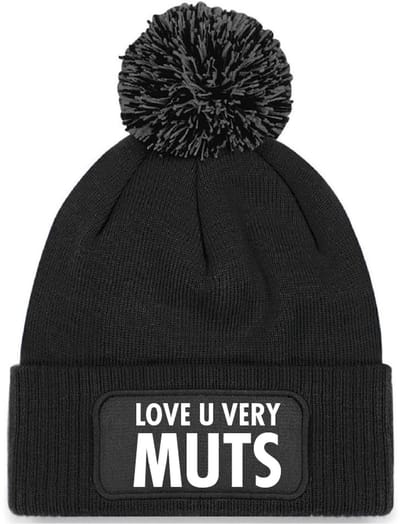 Love u very muts wintermuts zwart pompoen | wit - soBAD. | Wintersport | Après ski verkleedkleren | Unisex | Heren en Dames Beanie