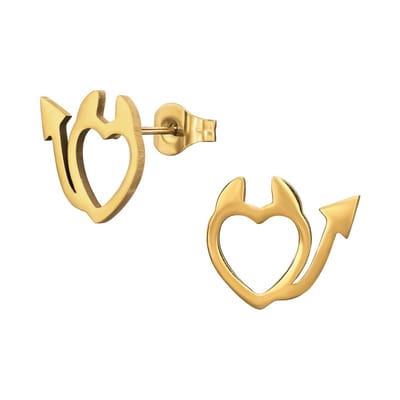 Goud kleurige stainless steel duivels hartje dames oorbellen | chirurgisch staal | hypoallergeen | Zilverana | RVS