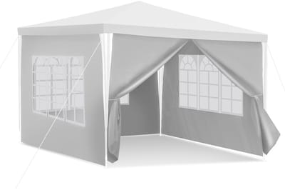 Partytent,Paviljoen ,Waterdicht, Feesttent met Zijwanden,Tuintent,Easy Up, Draagtas met Wielen,wit 3x3m