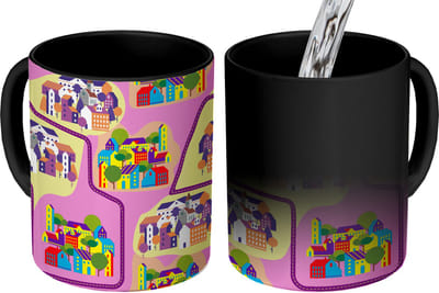 Magische Mok - Foto op Warmte Mokken - Koffiemok - Skyline - Patronen - Roze - Magic Mok - Beker - 350 ML - Theemok