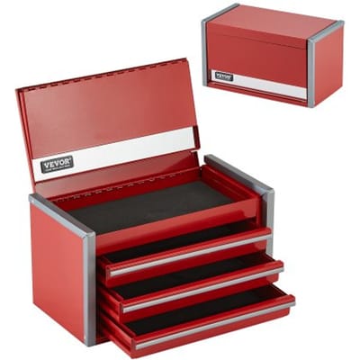 VEVOR Gereedschapskist 218,4 x 118 x 120 mm, Gereedschapskist met 3 laden, Gereedschapskoffer met EVA-inzetstukken en PP-voetkussens, Robuust staal met kogellageropening en poedercoating, Rood