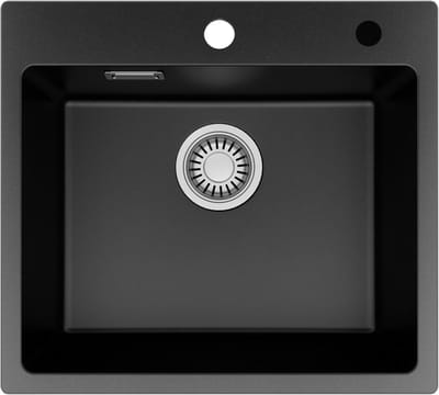 Cecipa Zwarte Kwarts Spoelbak Met Kraangat - 50×45 cm - 80% Kwarts + 20% Hars - Opbouwmontage - Onderbouw Spoelbak