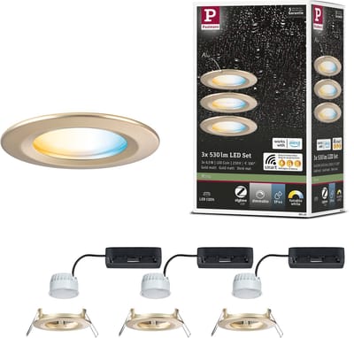 LED-inbouwlamp Nova Coin IP44 rond 78 mm Tunable White 3x6W 3x530lm 230V Goud mat Aluminium