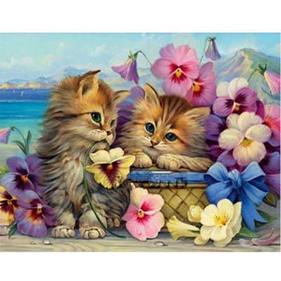 5D Diy Diamond Schilderen Borduurpakketten Bloemen en Kat Ronde Diamant Borduren Schilderij 20X30CM beige