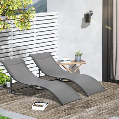 MIVRAY Ligbed 165 x 61 x 63 cm - Opvouwbaar S-vormig Relaxligbed Set van 2 - Voor Tuin En Zwembad - Aluminium Texteline Donkergrijs