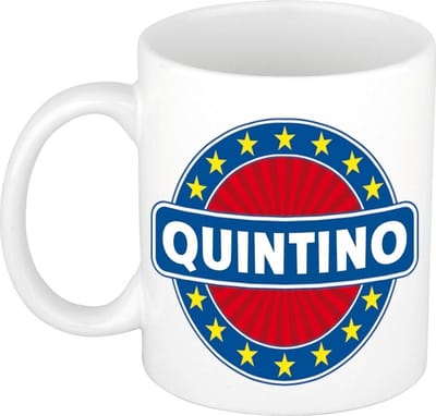 Bellatio Decorations - Quintino voornaam - koffiemok - beker - wit/blauw - 300 ml - Cadeau - Heren - Collega - Vaderdag - Verjaardag