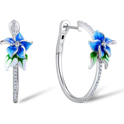 Huitan Vintage Emaille Bloem Hangende Oorbellen Vrouwen Temperament Blauwe Trompetbloem Lange Oorbellen Bruiloftsfeest Esthetische Sieraden white
