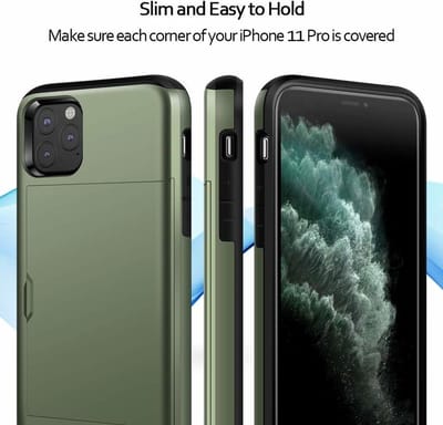 ShieldCase Kaarthouder case met slide geschikt voor Apple iPhone 11 Pro - hoesje met ruimte voor pasjes - pasjeshouder - hardcase - groen