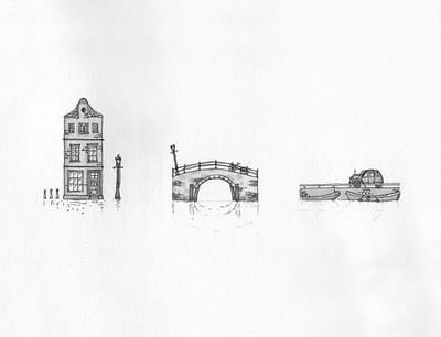 Poster Tekening Amsterdam - 30x40 ingelijst - WALLLL - Ingelijst