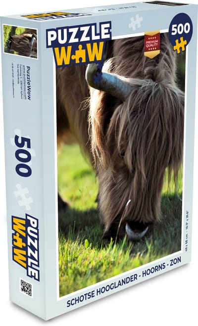 Puzzel Schotse Hooglander - Hoorns - Zon - Legpuzzel - Puzzel 500 stukjes