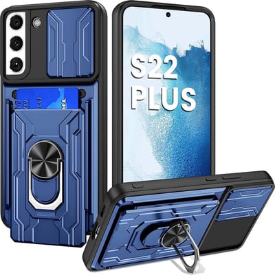 Hoesje Geschikt Voor Samsung Galaxy S22 Plus hoesje met pashouder - camera bescherming cover en ring houder – Blauw – oTronica