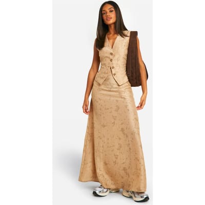 boohoo Dames Tie Dye Textured Column Split Back Maxi Rok | Steen | Maat: 34