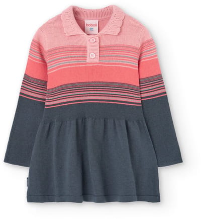 Boboli Knitwear Lang Mouw Jurk Grijs,Roze 12 Months Meisje