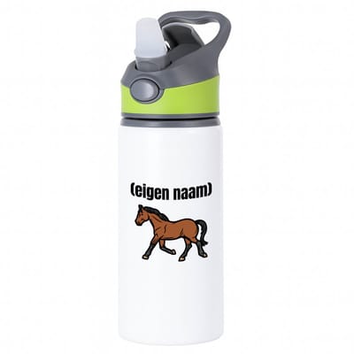 Hacebo® - rennend paard met eigen naam waterfles met rietje groen - Paarden - paarden liefhebbers - iemand die houdt van paarden - verjaardag - cadeau - kado - water fles - 650ML