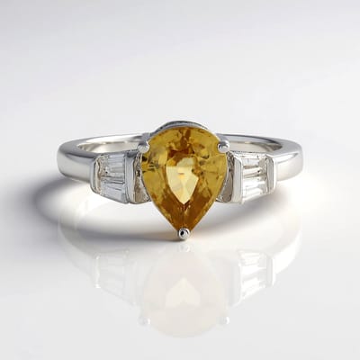 Cavill - Zilveren Ring 925 Sterling Zilver met Platina - Gele Zirkoon 2,137 ct Peervormig - Luxe Elegante Ring - Fancy Zirkonen 0,328 ct