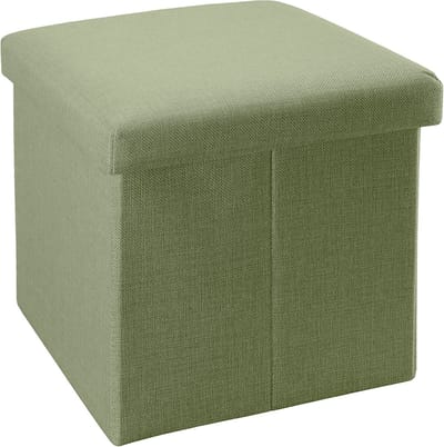 Intirilife Opvouwbaar krukje 38x38x38 cm in SPRING GREEN - Zitkubus met opbergruimte en deksel van stof in linnenlook - Zitkubus voetensteun opbergkist bankzitting