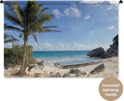 Wandkleed Tulum - Een strand in de Maya-ruïnes van Tulum in Mexico Wandkleed katoen 120x80 cm - Wandtapijt met foto
